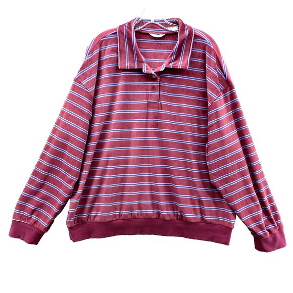 Ascot & Hart Sweater Women XXL Red Stripe Boxy Terry Cloth Retro Preppy 90s Polo - Picture 1 of 9